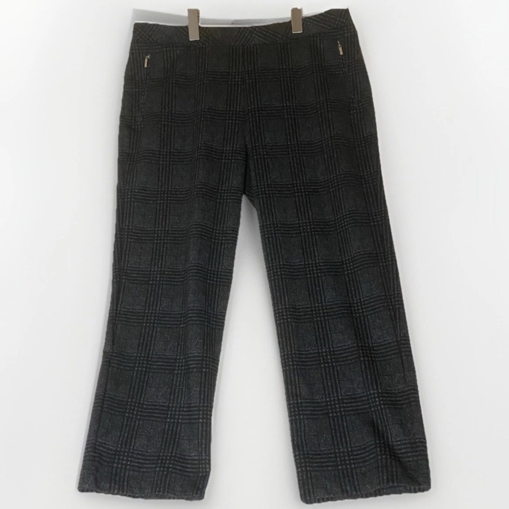 MODE DE VIE Ankle Pants Women’s 14 Gray Plaid Wide Leg Stretch Casual Preppy